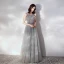Chic / Beautiful Grey Ruffle Evening Dresses  2019 A-Line / Princess Scoop Neck Beading Lace Flower Sleeveless Backless Sash Floor-Length / Long Formal Dresses