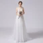 Schlicht Champagner Brautkleider / Hochzeitskleider 2021 A Linie V-Ausschnitt Ärmellos Rückenfreies Spitze Blumen Sweep / Pinsel Zug Hochzeit