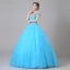 Traditional Pool Blue Prom Dresses 2019 Ball Gown Off-The-Shoulder Crystal Pearl Rhinestone Sequins Short Sleeve Backless Floor-Length / Long Formal Dresses