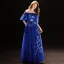 Chic / Beautiful Grey Evening Dresses  2019 A-Line / Princess Off-The-Shoulder Lace Flower Bow Short Sleeve Backless Floor-Length / Long Formal Dresses