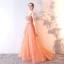 Classy Orange Evening Dresses  2019 A-Line / Princess V-Neck Rhinestone Lace Flower Appliques Sleeveless Backless Floor-Length / Long Formal Dresses