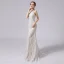 Sexy Champagne Lace Flower Wedding Dresses 2021 Trumpet / Mermaid Scoop Neck Sleeveless Backless Sweep Train Wedding