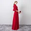 Chinese style Vintage / Retro Burgundy Evening Dresses  2019 A-Line / Princess High Neck 3D Lace Pearl Appliques Bell sleeves Floor-Length / Long Formal Dresses