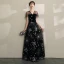 Modern / Fashion Black Evening Dresses  2019 A-Line / Princess V-Neck Lace Star Suede Cap Sleeves Backless Floor-Length / Long Formal Dresses