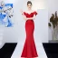 Charmant Couleur Unie Bleu Marine Robe De Soirée 2019 Trompette / Sirène De l'épaule Perlage Paillettes En Dentelle Fleur Manches Courtes Dos Nu Longue Robe De Ceremonie