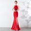 Sexy Black Evening Dresses  2019 Trumpet / Mermaid Halter Beading Pearl Sleeveless Backless Floor-Length / Long Formal Dresses