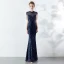 Chic / Beautiful Burgundy Evening Dresses  2019 Trumpet / Mermaid High Neck Beading Tassel Crystal Sequins Short Sleeve Floor-Length / Long Formal Dresses