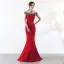 Élégant Champagne Robe De Soirée 2019 Trompette / Sirène Encolure Dégagée Perlage Perle Faux Diamant Sans Manches Longue Robe De Ceremonie