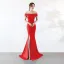 Chic / Belle Couleur Unie Ivoire Robe De Soirée 2019 Trompette / Sirène De l'épaule Faux Diamant En Dentelle Fleur Manches Courtes Dos Nu Fendue devant Longue Robe De Ceremonie