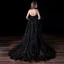 Sexy Black Evening Dresses  2018 A-Line / Princess V-Neck Halter Backless Sleeveless Court Train Formal Dresses