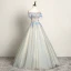 Mode Himmelblau Ballkleider 2019 A Linie Off Shoulder Spitze Blumen Perle Applikationen Kurze Ärmel Rückenfreies Lange Festliche Kleider