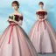 Elegant Blushing Pink Quinceañera Prom Dresses 2019 Ball Gown Off-The-Shoulder Appliques Lace Flower Bow Short Sleeve Backless Floor-Length / Long Formal Dresses