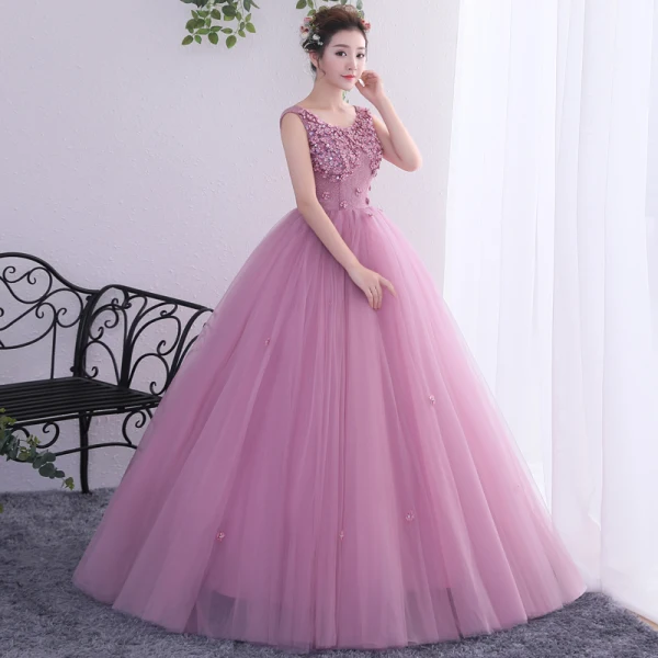 Chic / Beautiful Blushing Pink Prom Dresses 2019 A-Line / Princess Scoop Neck Beading Lace Flower Appliques Sleeveless Backless Floor-Length / Long Formal Dresses