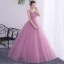 Chic / Beautiful Blushing Pink Prom Dresses 2019 A-Line / Princess Scoop Neck Beading Lace Flower Appliques Sleeveless Backless Floor-Length / Long Formal Dresses