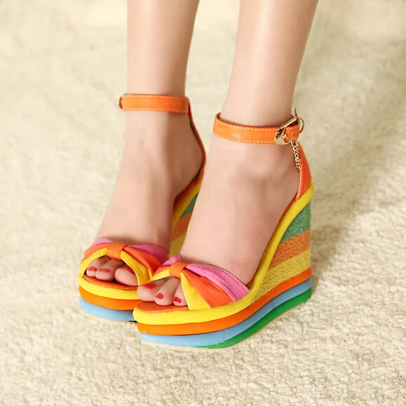 Modern / Fashion Multi-Colors Casual Womens Sandals 2019 Ankle Strap Bow 13 cm Wedges Open / Peep Toe Sandals