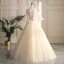 Chic / Beautiful Champagne Prom Dresses 2019 A-Line / Princess Off-The-Shoulder Lace Flower Appliques Pearl Sequins 1/2 Sleeves Backless Floor-Length / Long Formal Dresses