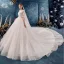 Charmant Ivoire Robe De Mariée 2019 Robe Boule V-Cou Noeud En Dentelle Fleur 1/2 Manches Dos Nu Royal Train