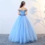 Chic / Beautiful Pool Blue Prom Dresses 2019 A-Line / Princess Off-The-Shoulder Lace Butterfly Sleeveless Backless Floor-Length / Long Formal Dresses