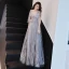Élégant Gris Robe De Soirée 2019 Princesse V-Cou Noeud En Dentelle Fleur 1/2 Manches Dos Nu Longue Robe De Ceremonie
