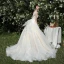 High-end Champagne Wedding Dresses 2019 A-Line / Princess V-Neck Beading Sequins Lace Flower Sleeveless Backless Chapel Train