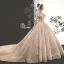 Luxury / Gorgeous Champagne Wedding Dresses 2019 Ball Gown Off-The-Shoulder Beading Tassel Pearl Crystal Lace Flower Rhinestone Sequins Short Sleeve Backless Cathedral Train