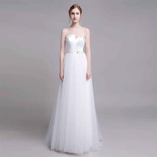 Simple Blanche Robe De Mariée 2019 Princesse Bustier En Dentelle Perle Fleur Sans Manches Dos Nu Train De Balayage
