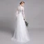 Modest / Simple White Beach Wedding Dresses 2019 A-Line / Princess Scoop Neck Pearl Lace Flower 3/4 Sleeve Floor-Length / Long