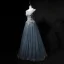 Chic / Belle Gris Bleu Ciel Robe De Bal 2018 Princesse Fait main Perlage Perle Cristal Paillettes Appliques Encolure Dégagée Dos Nu Sans Manches Longue Robe De Ceremonie