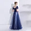 Elegant Kongeblå Selskapskjoler 2018 Prinsesse Krystall Rhinestone Paljetter Stjerne Kjæreste Ryggløse Korte Ermer Lange Formelle Kjoler