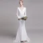 Charmant Couleur Unie Blanche Plage Robe De Mariée 2019 Trompette / Sirène V-Cou Perle En Dentelle Fleur Ceinture Manches Longues Dos Nu Train De Balayage