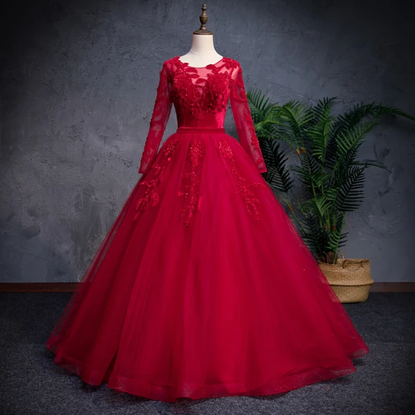 Chic / Beautiful Navy Blue Prom Dresses 2019 A-Line / Princess Scoop Neck Beading Pearl Suede Flower Sequins Long Sleeve Floor-Length / Long Formal Dresses