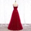 Charmant Bordeaux Robe De Soirée 2019 Princesse Bretelles Spaghetti Cristal En Dentelle Fleur Faux Diamant Sans Manches Dos Nu Longue Robe De Ceremonie