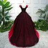 Vintage / Retro Black Red Prom Dresses 2019 Ball Gown V-Neck Lace Flower Appliques Sleeveless Backless Court Train Formal Dresses
