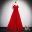 Chic Couleur Unie Rouge Robe De Soirée 2019 Princesse Bretelles Spaghetti Perlage En Dentelle Fleur Appliques Perle Sans Manches Dos Nu Longue Robe De Ceremonie