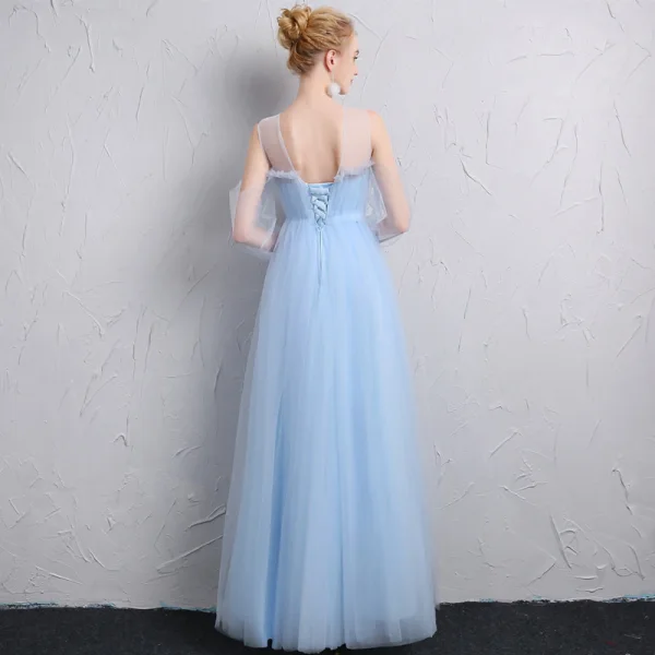 aqua blue australia dress Wedtrend Women Grey Blue Chiffon Corset Bridesmaid Dress A Line Spaghetti  Straps Pleated Long Wedding Party Dress – WEDTREND main image 0