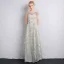 Chic / Beautiful Grey Bridesmaid Dresses 2018 A-Line / Princess Sash Glitter Scoop Neck Backless Short Sleeve Floor-Length / Long Wedding Party Dresses