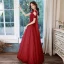 Lovely Pearl Pink Pearl Prom Dresses 2021 A-Line / Princess V-Neck Short Sleeve Backless Floor-Length / Long Formal Dresses