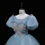 Chic / Beautiful Pool Blue Prom Dresses 2022 Ball Gown Scoop Neck Beading Puffy Short Sleeve Backless Floor-Length / Long Formal Dresses