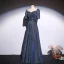 Scintillantes Océan Bleu Glitter Robe De Bal 2021 Princesse Encolure Carrée Manches Courtes Dos Nu Longue Promo Robe De Ceremonie