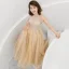 Charming Champagne Prom Dresses A-Line / Princess 2021 Halter Beading Tassel Sleeveless Backless Floor-Length / Long Prom Formal Dresses