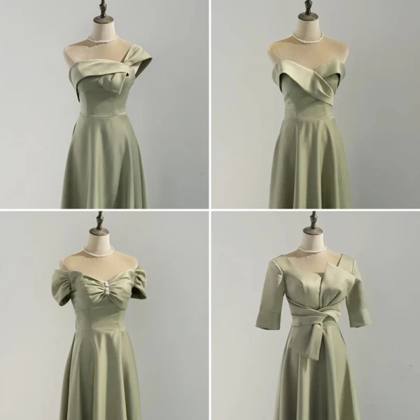 Simple Vert Cendré Satin Robe Demoiselle D'honneur 2021 Princesse Dos Nu Thé Longueur Robe Pour Mariage