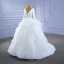 Vintage Weiß Satin Fallende Rüsche Brautkleider / Hochzeitskleider 2021 Ballkleid V-Ausschnitt Lange Ärmel Hof-Schleppe Hochzeit