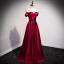 Vintage / Retro Burgundy Satin Prom Dresses 2021 A-Line / Princess Strapless Bow Sleeveless Backless Floor-Length / Long Prom Formal Dresses