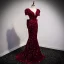 Sparkly Burgundy Sequins Evening Dresses  2021 Trumpet / Mermaid V-Neck Short Sleeve Backless Bow Floor-Length / Long Evening Party Formal Dresses