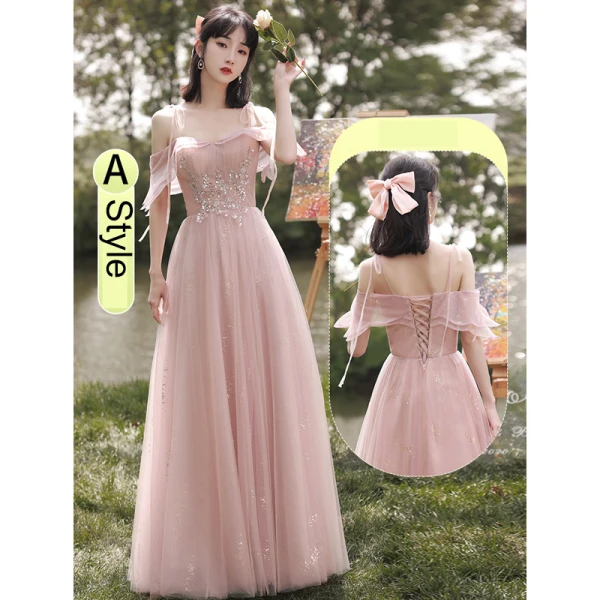 Chic / Beautiful Blushing Pink Bridesmaid Dresses 2021 A-Line / Princess Scoop Neck Beading Rhinestone Sequins Short Sleeve Backless Floor-Length / Long Bridesmaid Wedding Party Dresses