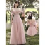 Chic / Beautiful Blushing Pink Bridesmaid Dresses 2021 A-Line / Princess Scoop Neck Beading Rhinestone Sequins Short Sleeve Backless Floor-Length / Long Bridesmaid Wedding Party Dresses