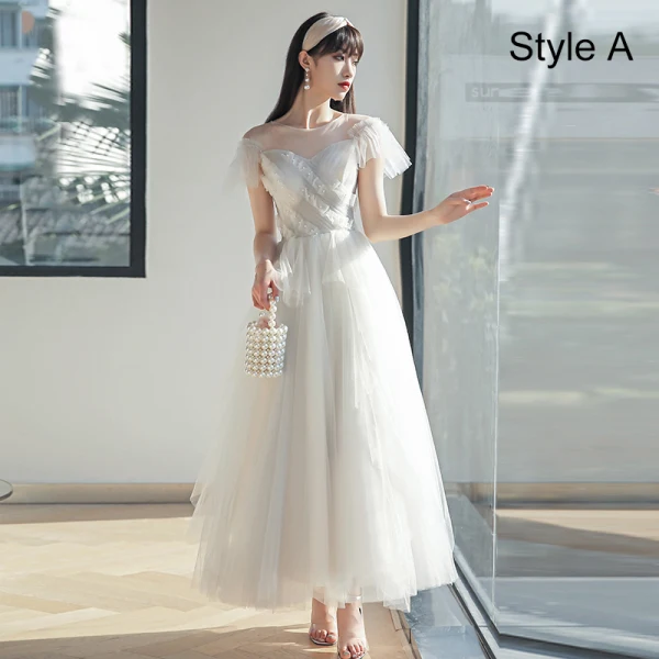 Chic / Beautiful White Bridesmaid Dresses 2021 A-Line / Princess Square Neckline Pearl Short Sleeve Tea-length Bridesmaid Wedding Party Dresses