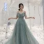 Chic / Beautiful Green Sequins Bridesmaid Dresses 2021 A-Line / Princess Spaghetti Straps Short Sleeve Backless Floor-Length / Long Bridesmaid Wedding Party Dresses