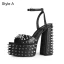 Inhabituel Noire Rivet Club de carnaval Sandales Femme 2021 Bride Cheville 15 cm Talons Épais Imperméables Peep Toes / Bout Ouvert Sandales Talons Hauts