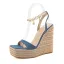 Mode Meeresblau Strassenmode Flechten Sandalen Damen 2021 Knöchelriemen 15 cm Keilabsatz Plateau Peeptoes Sandaletten